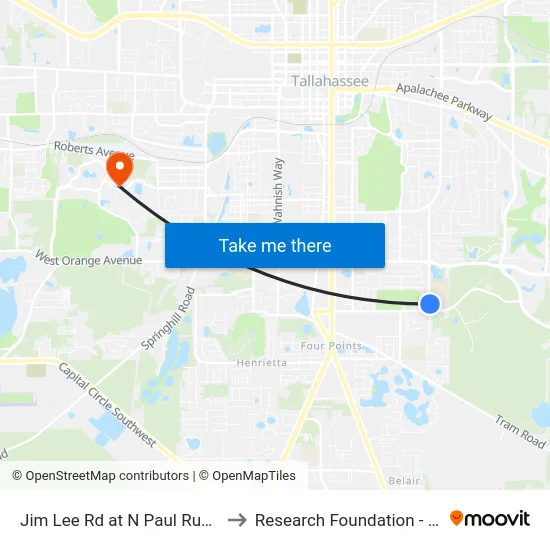 Jim Lee Rd at N Paul Russell Rd Nb to Research Foundation - Building A map