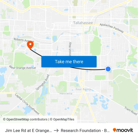 Jim Lee Rd at E Orange Ave Nb to Research Foundation - Building A map