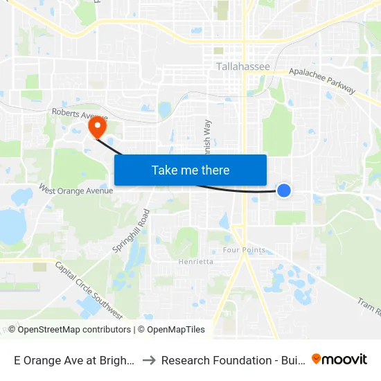E Orange Ave at Brighton Rd to Research Foundation - Building A map