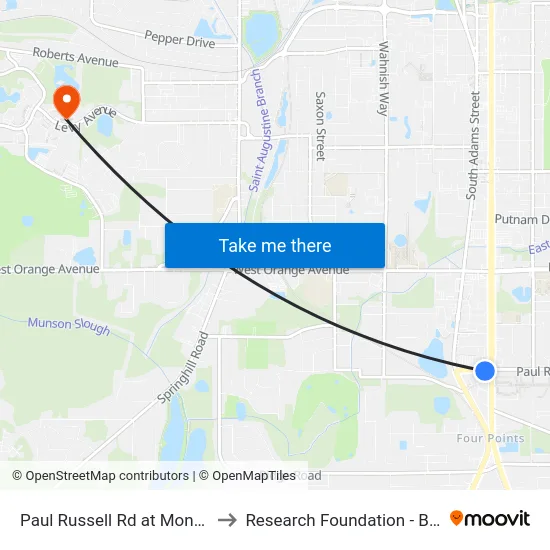 Paul Russell Rd at Monroe St Eb to Research Foundation - Building A map