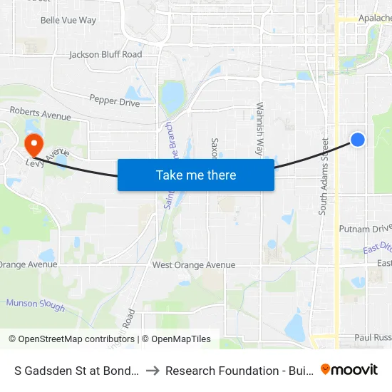 S Gadsden St at Bond Clinic to Research Foundation - Building A map