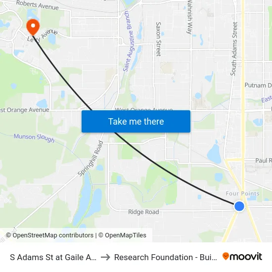 S Adams St at Gaile Ave Nb to Research Foundation - Building A map