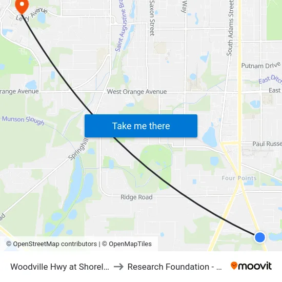 Woodville Hwy at Shoreline Dr Sb to Research Foundation - Building A map