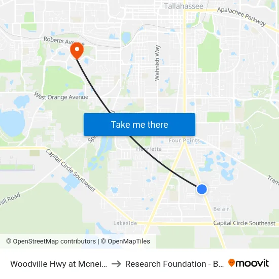 Woodville Hwy at Mcneil Blvd Sb to Research Foundation - Building A map