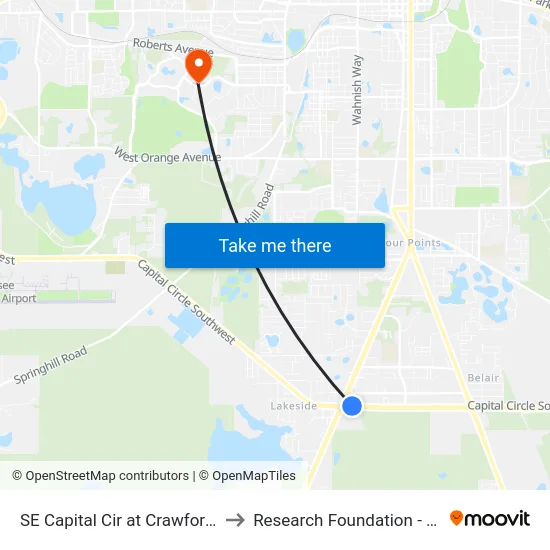 SE Capital Cir at Crawfordville Hwy to Research Foundation - Building A map
