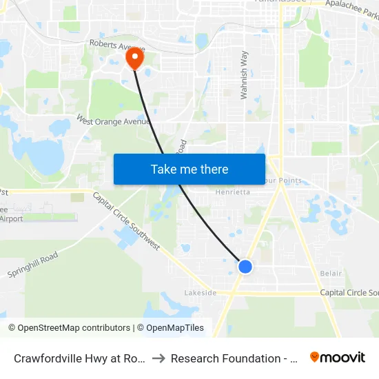Crawfordville Hwy at Ross Rd Nb to Research Foundation - Building A map