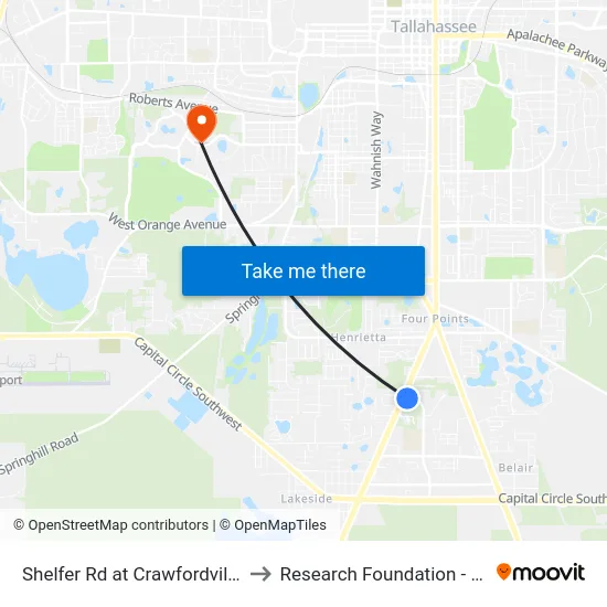 Shelfer Rd at Crawfordville Hwy Nb to Research Foundation - Building A map