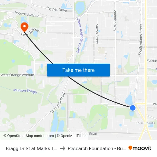 Bragg Dr St at Marks Trail Wb to Research Foundation - Building A map
