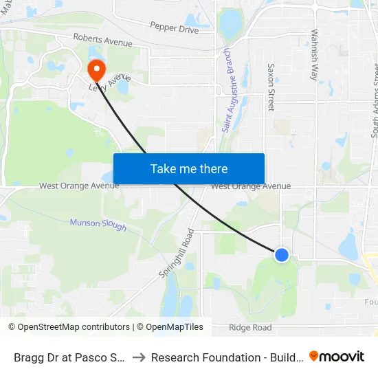 Bragg Dr at Pasco St Wb to Research Foundation - Building A map