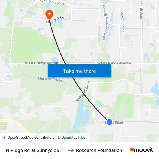 N Ridge Rd at Sunnyside Dr (South) Eb to Research Foundation - Building A map