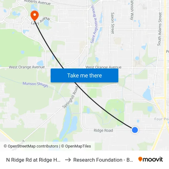 N Ridge Rd at Ridge Haven Eb to Research Foundation - Building A map