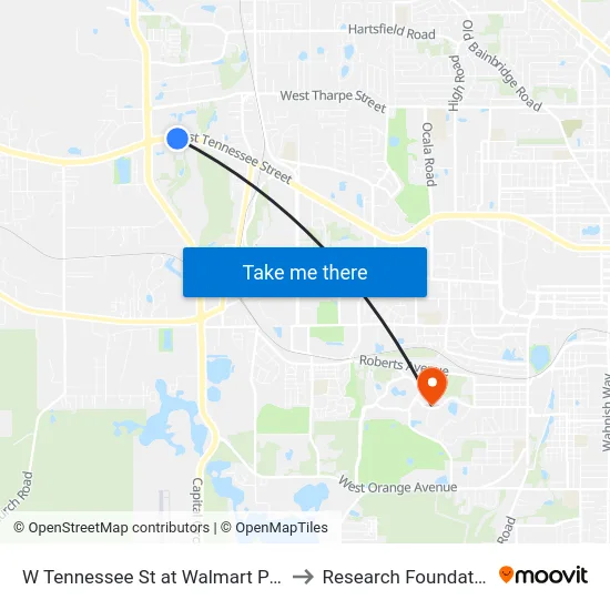 W Tennessee St at Walmart Pedestrian Crossing Eb to Research Foundation - Building A map