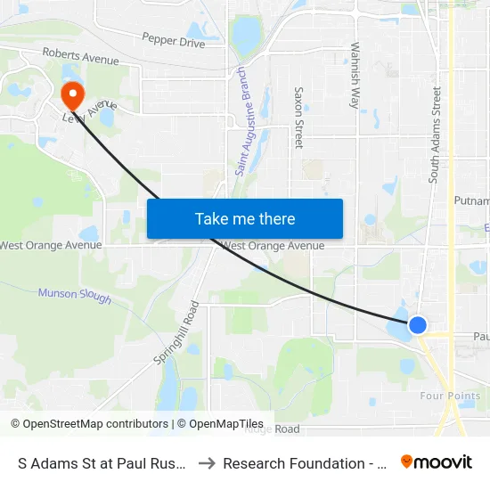 S Adams St at Paul Russell Rd Nb to Research Foundation - Building A map