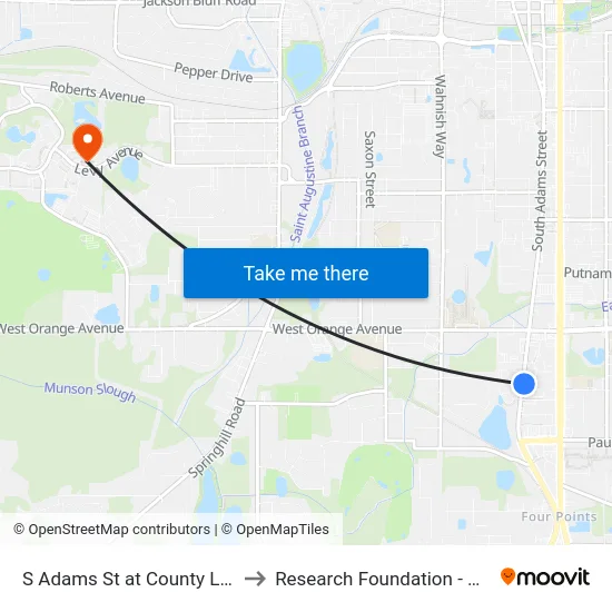 S Adams St at County Library Nb to Research Foundation - Building A map
