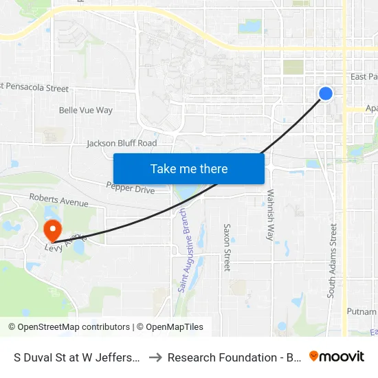 S Duval St at W Jefferson St Nb to Research Foundation - Building A map