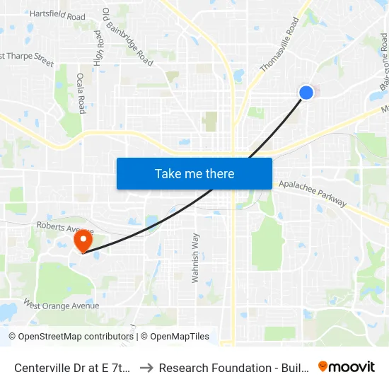 Centerville Dr at E 7th Ave to Research Foundation - Building A map