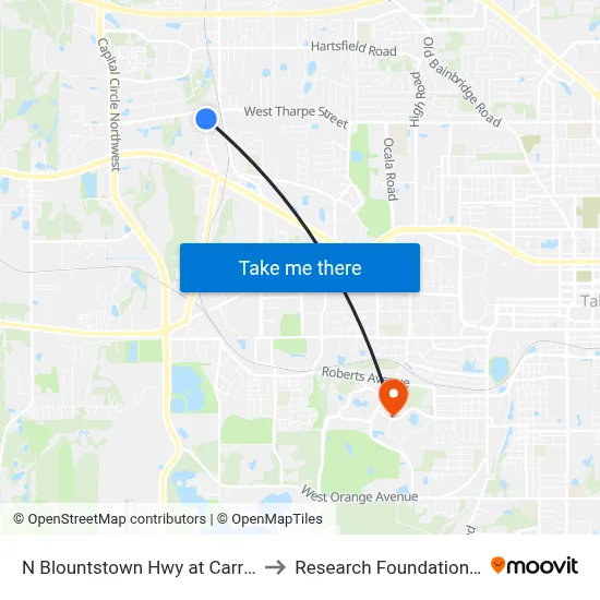 N Blountstown Hwy at Carriage Manor Sb to Research Foundation - Building A map