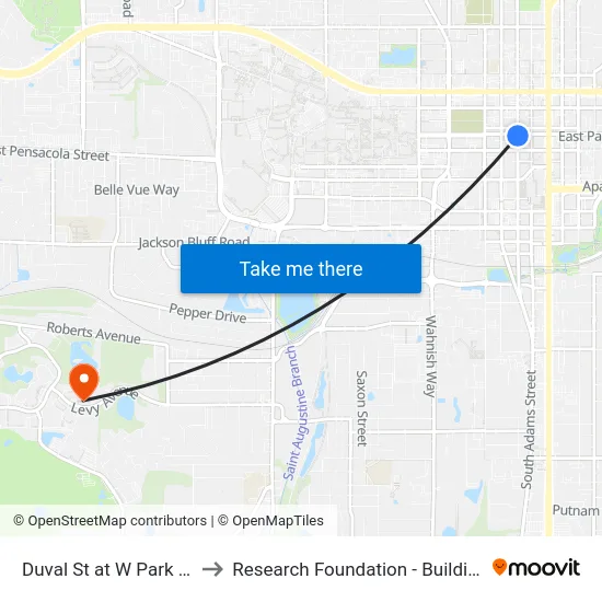 Duval St at W Park Ave to Research Foundation - Building A map