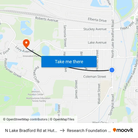 N Lake Bradford Rd at Hutchinson St Sb to Research Foundation - Building A map