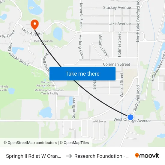 Springhill Rd at W Orange Ave Sb to Research Foundation - Building A map