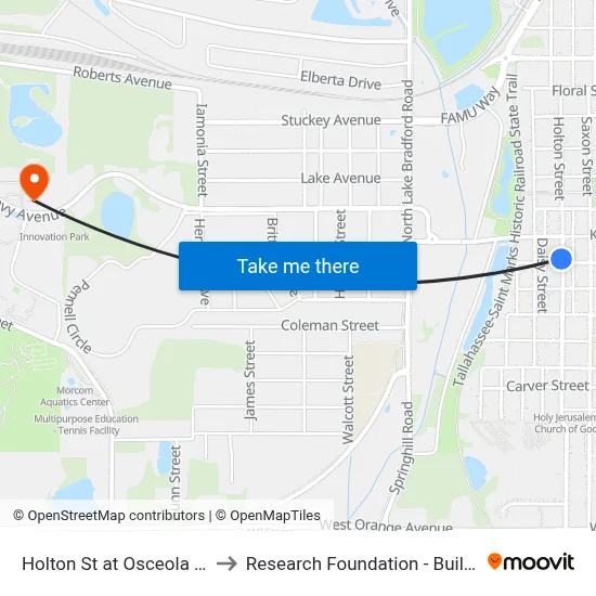 Holton St at Osceola St Sb to Research Foundation - Building A map