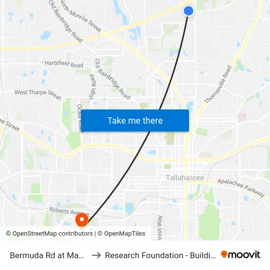 Bermuda Rd at Mae Rd to Research Foundation - Building A map