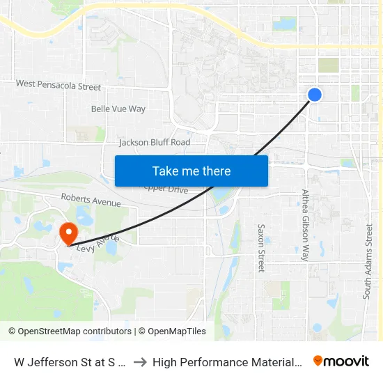 W Jefferson St at S Macomb St Eb to High Performance Materials Research Institute map