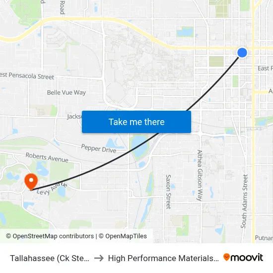 Tallahassee (Ck Steele Bus Plaza) to High Performance Materials Research Institute map