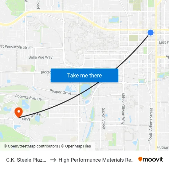 C.K. Steele Plaza Gate 16 to High Performance Materials Research Institute map