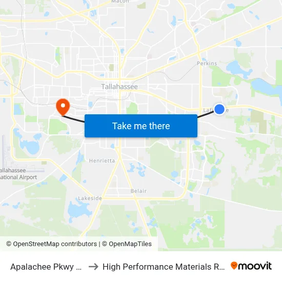 Apalachee Pkwy at Sutor Rd to High Performance Materials Research Institute map