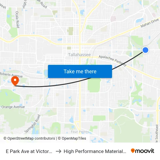 E Park Ave at Victory Garden Dr Eb to High Performance Materials Research Institute map