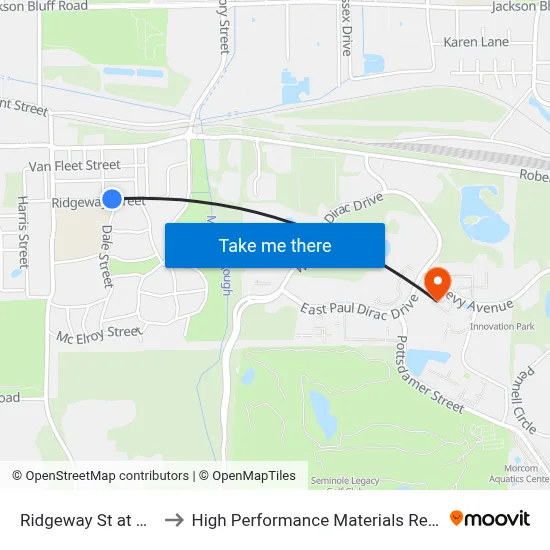 Ridgeway St at Dale St Eb to High Performance Materials Research Institute map