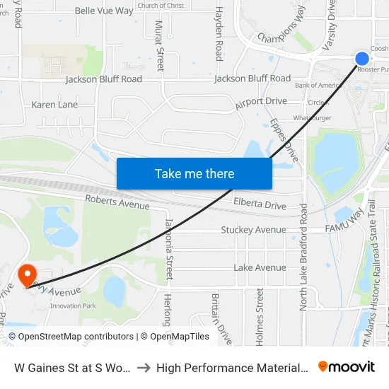 W Gaines St at S Woodward Ave Eb to High Performance Materials Research Institute map