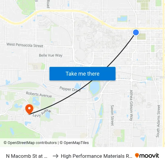 N Macomb St at W Call St Sb to High Performance Materials Research Institute map