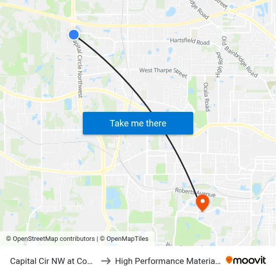 Capital Cir NW at Commonwealth Blvd to High Performance Materials Research Institute map