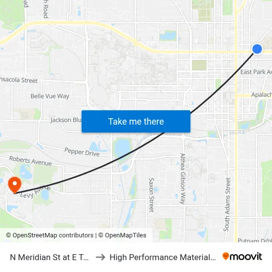 N Meridian St at E Tennessee St Nb to High Performance Materials Research Institute map