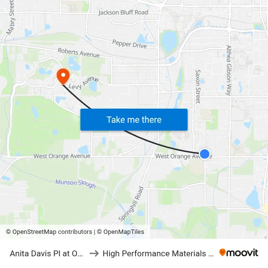 Anita Davis Pl at Orange Ave Sb to High Performance Materials Research Institute map