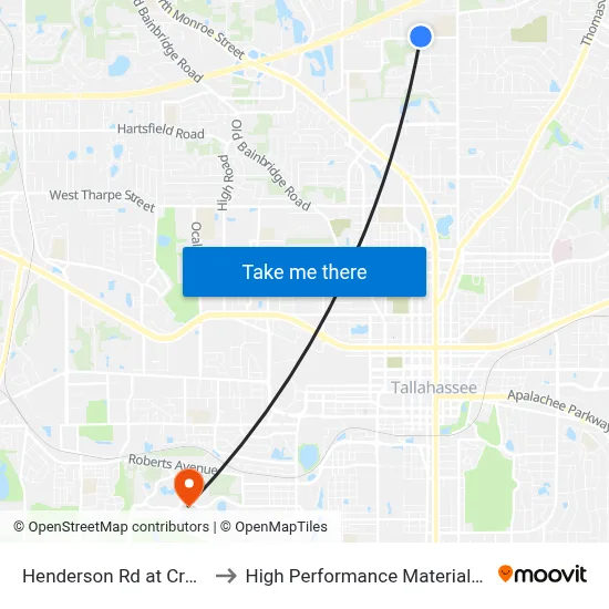 Henderson Rd at Creekwood Ln Wb to High Performance Materials Research Institute map