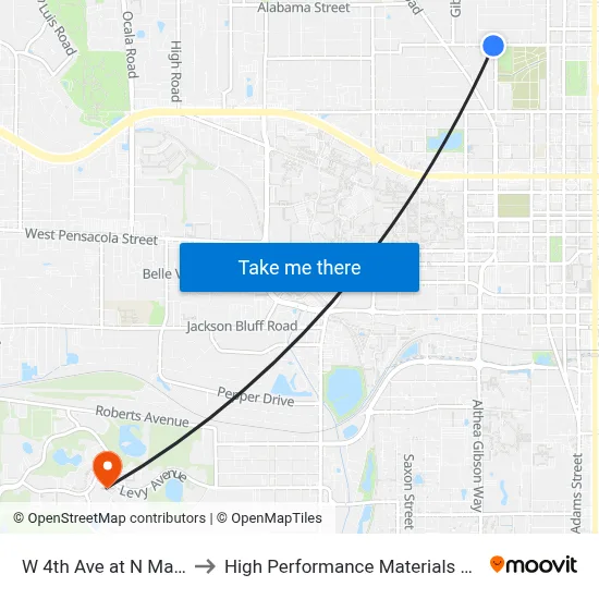 W 4th Ave at N Macomb St Eb to High Performance Materials Research Institute map
