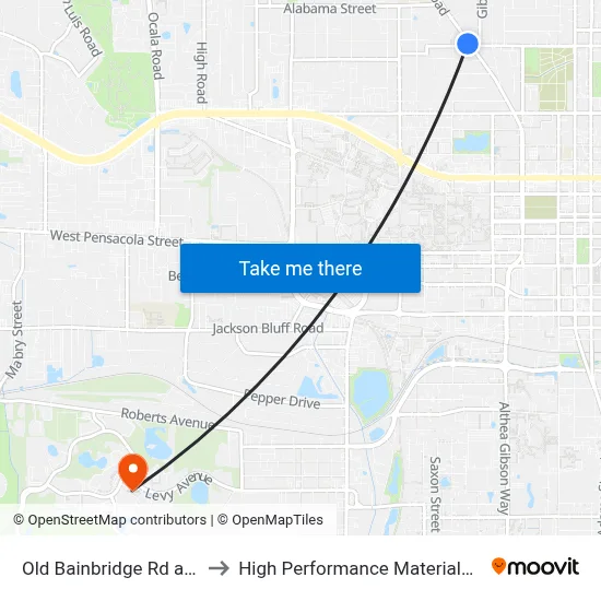 Old Bainbridge Rd at W 4th Ave Sb to High Performance Materials Research Institute map