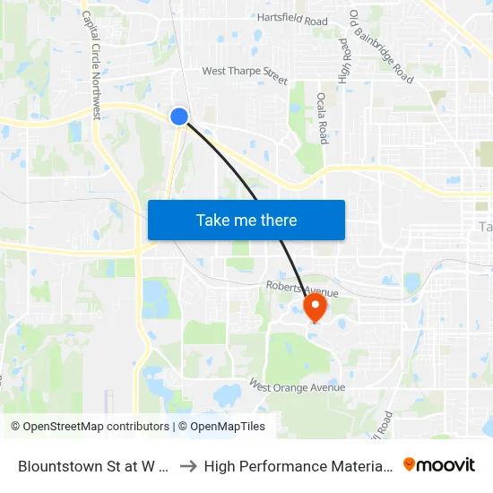 Blountstown St at W Tennessee St Nb to High Performance Materials Research Institute map