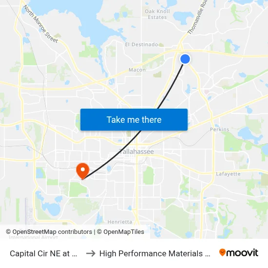 Capital Cir NE at Midblock Sb to High Performance Materials Research Institute map