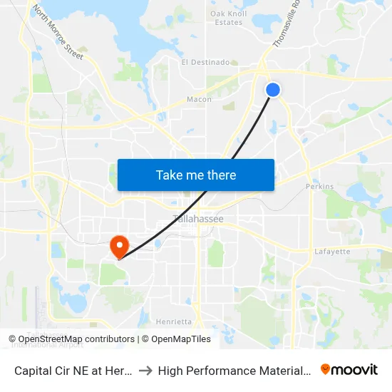 Capital Cir NE at Hermitage Blvd Sb to High Performance Materials Research Institute map