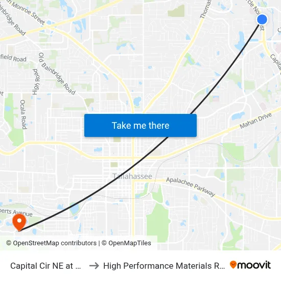 Capital Cir NE at Greer Rd Sb to High Performance Materials Research Institute map