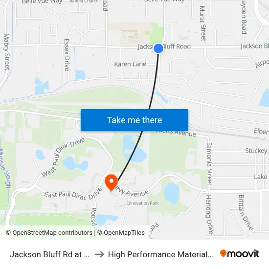 Jackson Bluff Rd at S Lipona Rd Eb to High Performance Materials Research Institute map