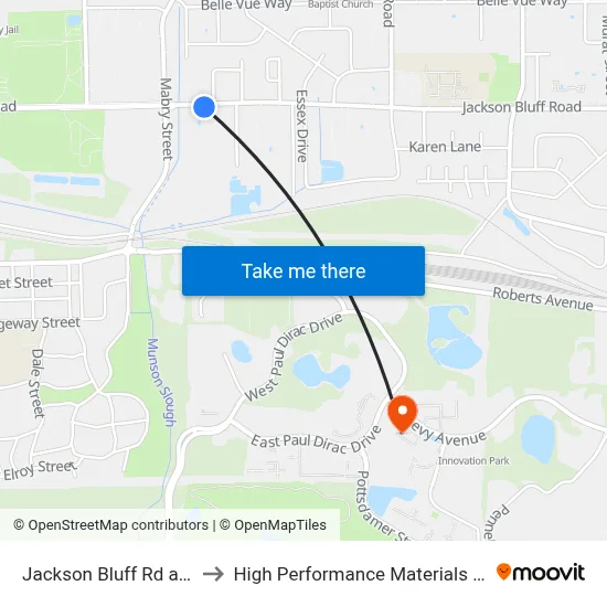 Jackson Bluff Rd at Revell St Eb to High Performance Materials Research Institute map