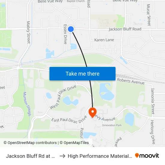 Jackson Bluff Rd at Cambridge Dr Eb to High Performance Materials Research Institute map
