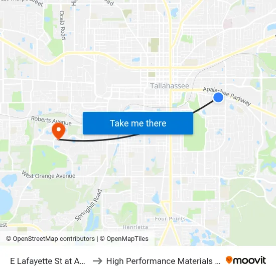 E Lafayette St at Apartments Eb to High Performance Materials Research Institute map