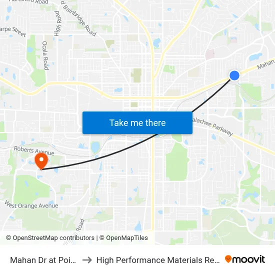 Mahan Dr at Pointe Ct Wb to High Performance Materials Research Institute map