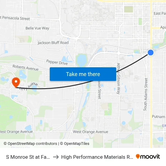 S Monroe St at Famu Way Sb to High Performance Materials Research Institute map